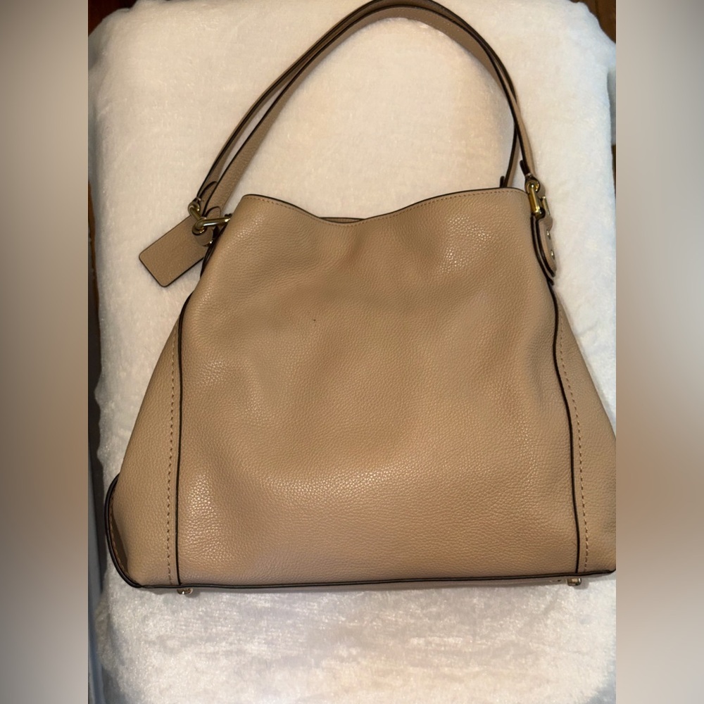 Coach Edie Beige Pebbled Leather Shoulder Bag - Picture 2 of 15